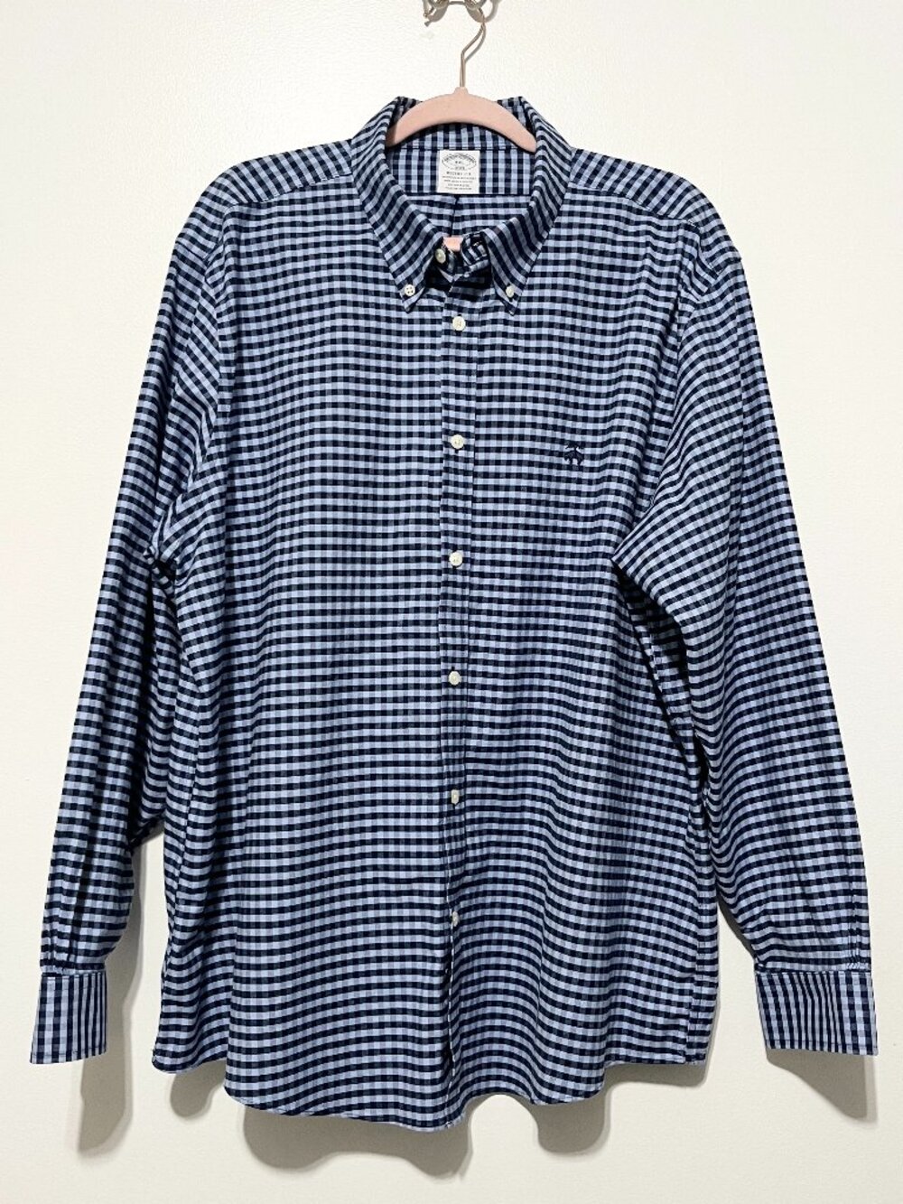 Brooks Brothers Mens Original Polo Regent Fit XXL Blue Gingham Plaid Non Iron
